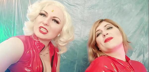  PVC play sexy girl teasing in vinyl shiny tight clothes